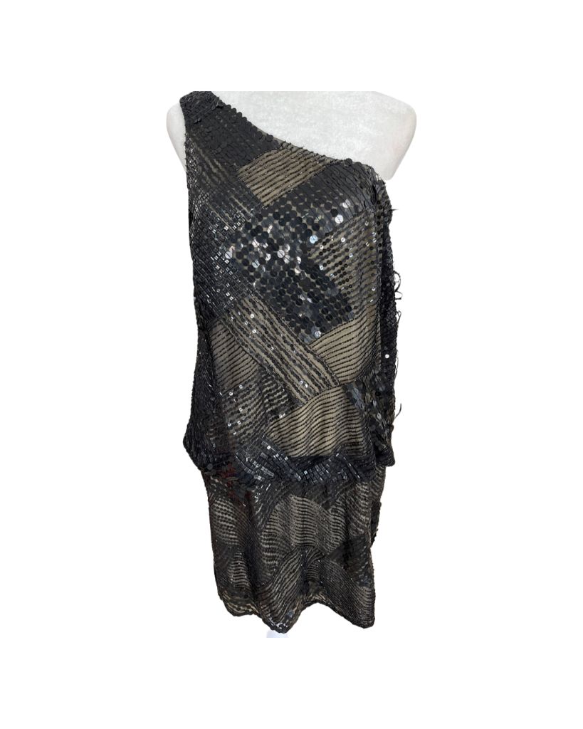 Pisarro Nights Black One Shoulder Beaded Evening Dress