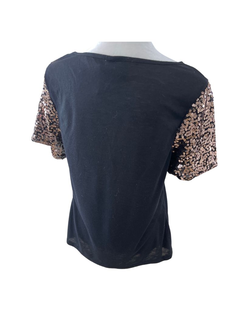 Cotton On Black Blouse with Rose Gold Sequin Short Sleeves