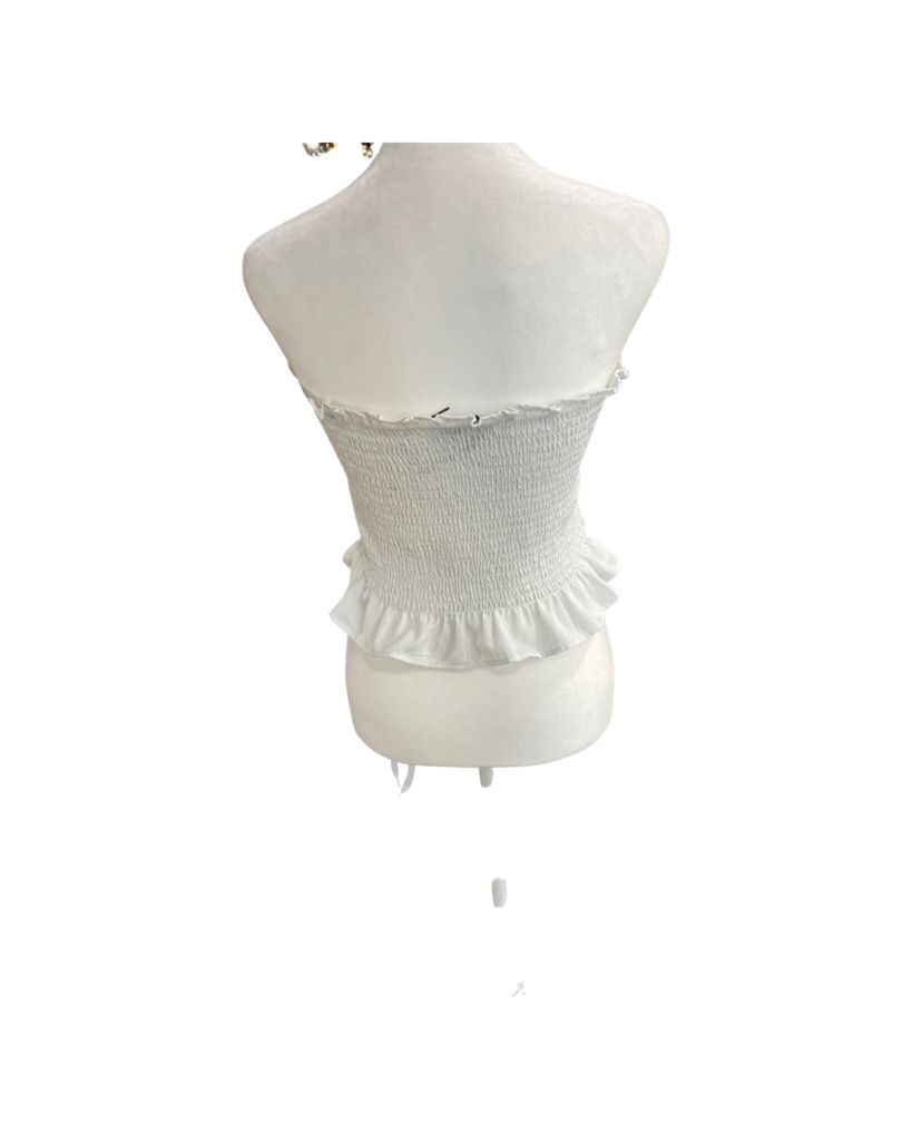 Haute Monde White Sleeveless Ruffled Crop