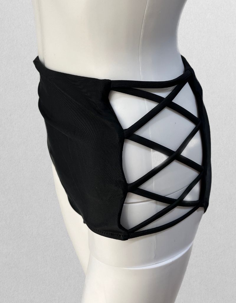 Black High-Waist Criss-Cross Swim Bottom (M)