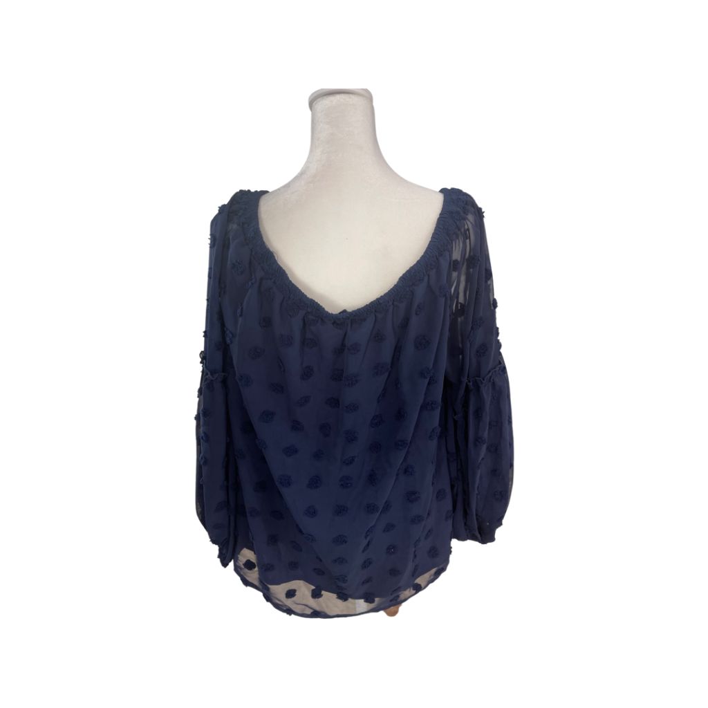 Navy Textured Puff Sleeve Blouse