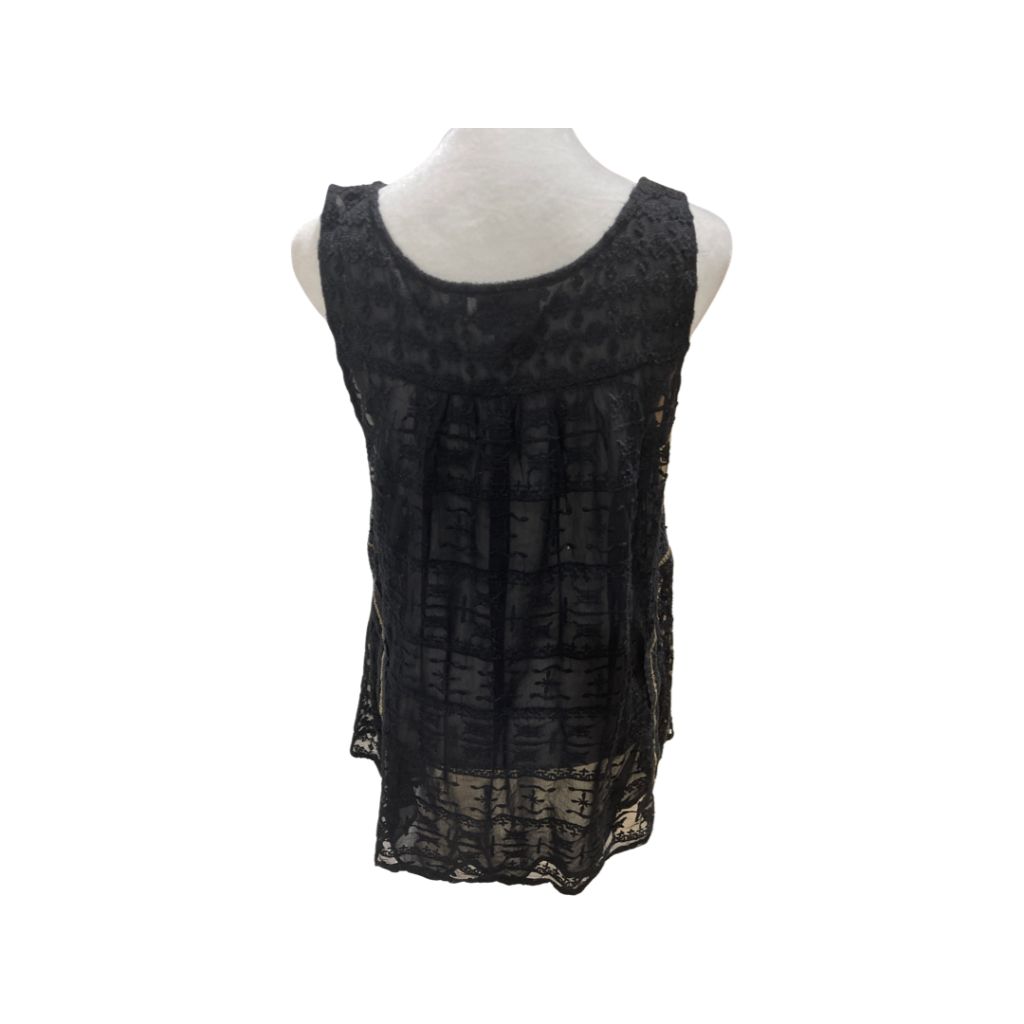 Vanessa Virginia Black Embroidered and Beaded Lace Tank