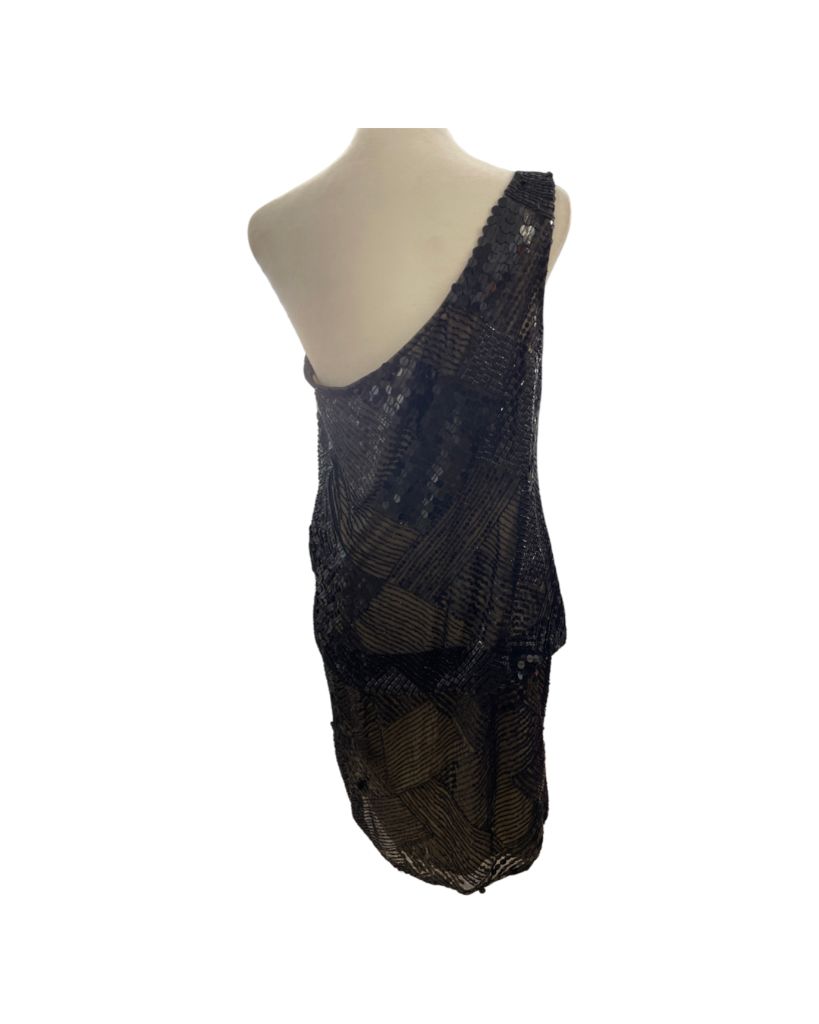 Pisarro Nights Black One Shoulder Beaded Evening Dress