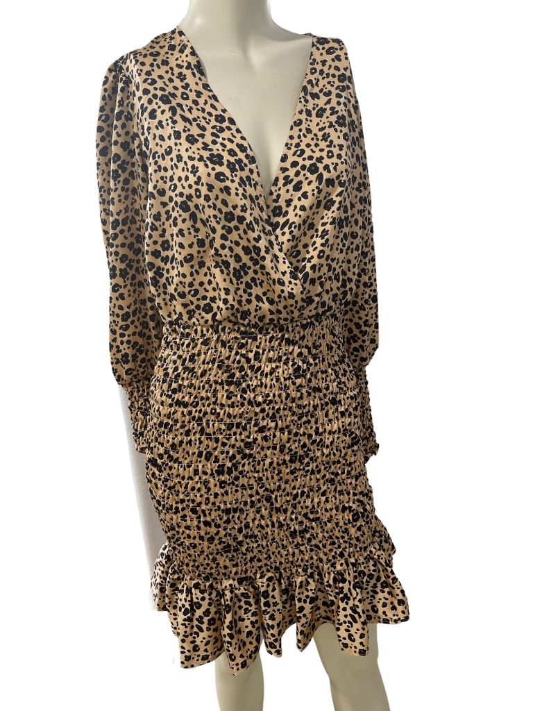 ASOS Design Leopard Mini Dress with Long Puff Sleeves
