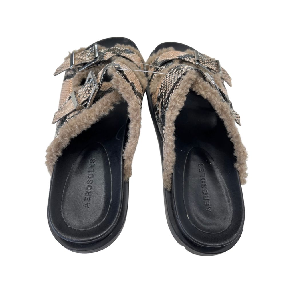 Aerosoles Snake Print Sherpa Slide Sandals