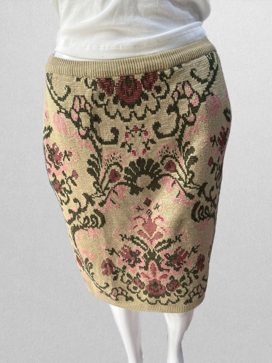 Anne Pinkerton Vintage Floral Knit Skirt with Pockets