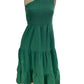 Anrabess Green One Shoulder Smocked Maxi Dress