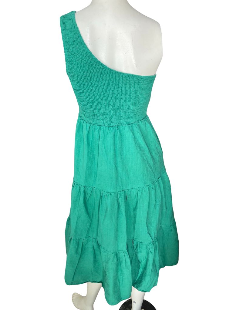 Anrabess Green One Shoulder Smocked Maxi Dress
