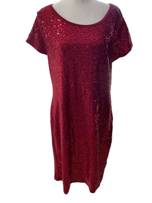 Ashley Stewart Red Sequin Short Sleeve Dress