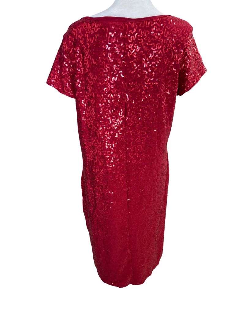 Ashley Stewart Red Sequin Short Sleeve Dress