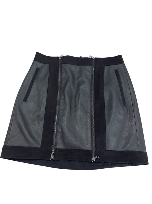 BCBGMAXAZARIA Black Faux Dual Zip Front Leather Skirt