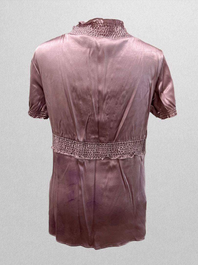 BCBGMAXAZARIA Short Sleeve V Neck Purple Blouse