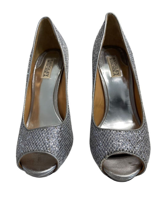 Badgley Mischka Silver Platform Heels