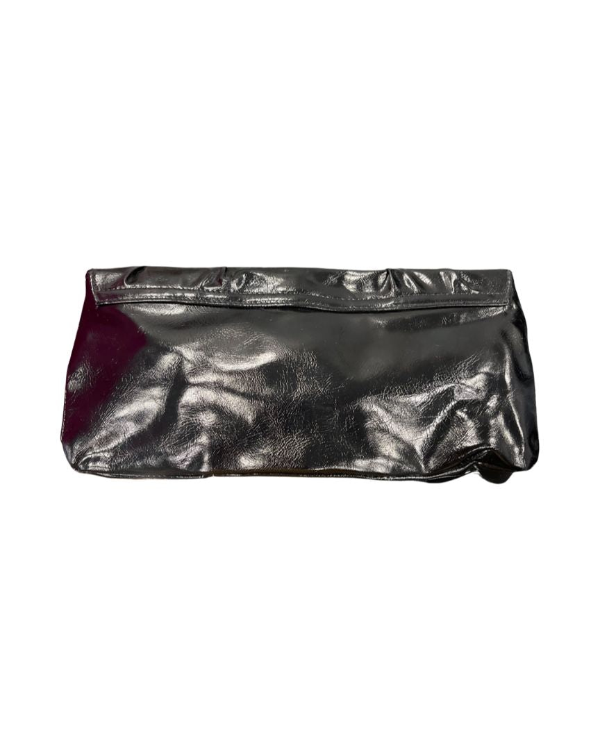 Black Faux Leather Clutch with Chain Strap
