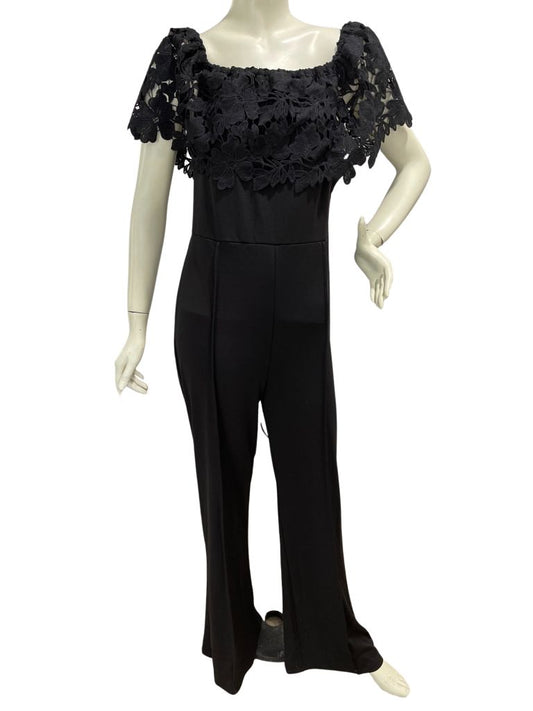 Black Jumpsuit with Lace Off Shoulder Top and Wide Leg