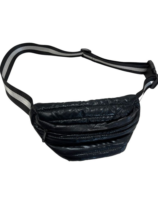 Black Puffy Bum Bag with White and Black Strap