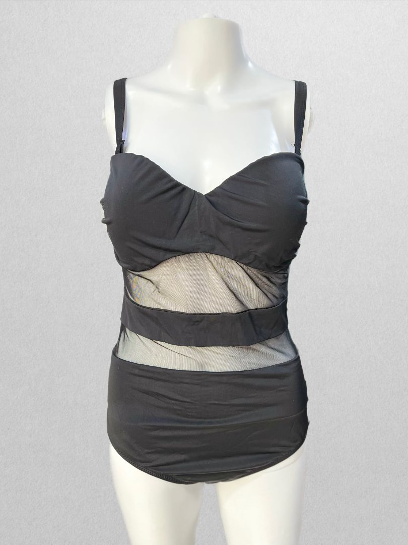 Sheer Swi Black Sheer One Piece Swimsuit with Removable Straps (4XL) – Recycled ...