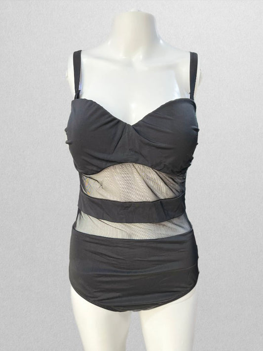 Black Sheer One Piece Swimsuit with Removable Straps (4XL)