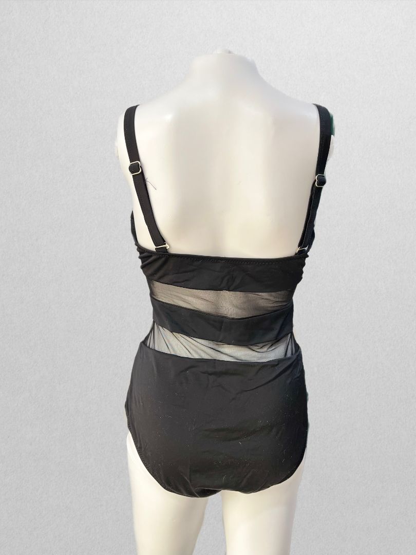 Black Sheer One Piece Swimsuit with Removable Straps (3XL)
