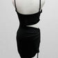Black Spaghetti Strap Cocktail Dress with Cutout and Ruching