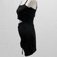 Black Spaghetti Strap Cocktail Dress with Cutout and Ruching