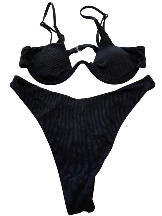 Black Swim Two Piece with High Cut Bottoms  and Underwire Top