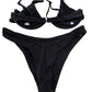 Black Swim Two Piece with High Cut Bottoms  and Underwire Top