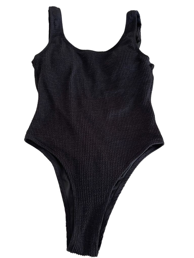 Black Textured Swim One Piece