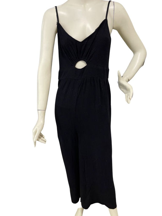 Black Wide Leg Spaghetti Strap Jumpsuit with Keyhole Opening in Front