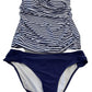 Blue and White Striped Tankini Swim Two-Piece with High Waisted Bottoms