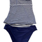 Blue and White Striped Tankini Swim Two-Piece with High Waisted Bottoms