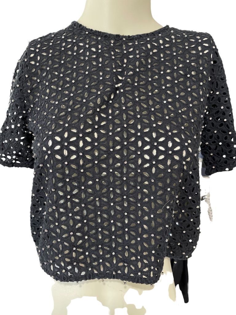 Chelsea Black Short Sleeve Sequin Lace Blouse