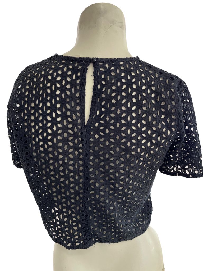Chelsea Black Short Sleeve Sequin Lace Blouse