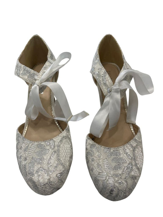 Chelsea Crew 'Alter' White and Silver Lace Satin Bow Tie Heels