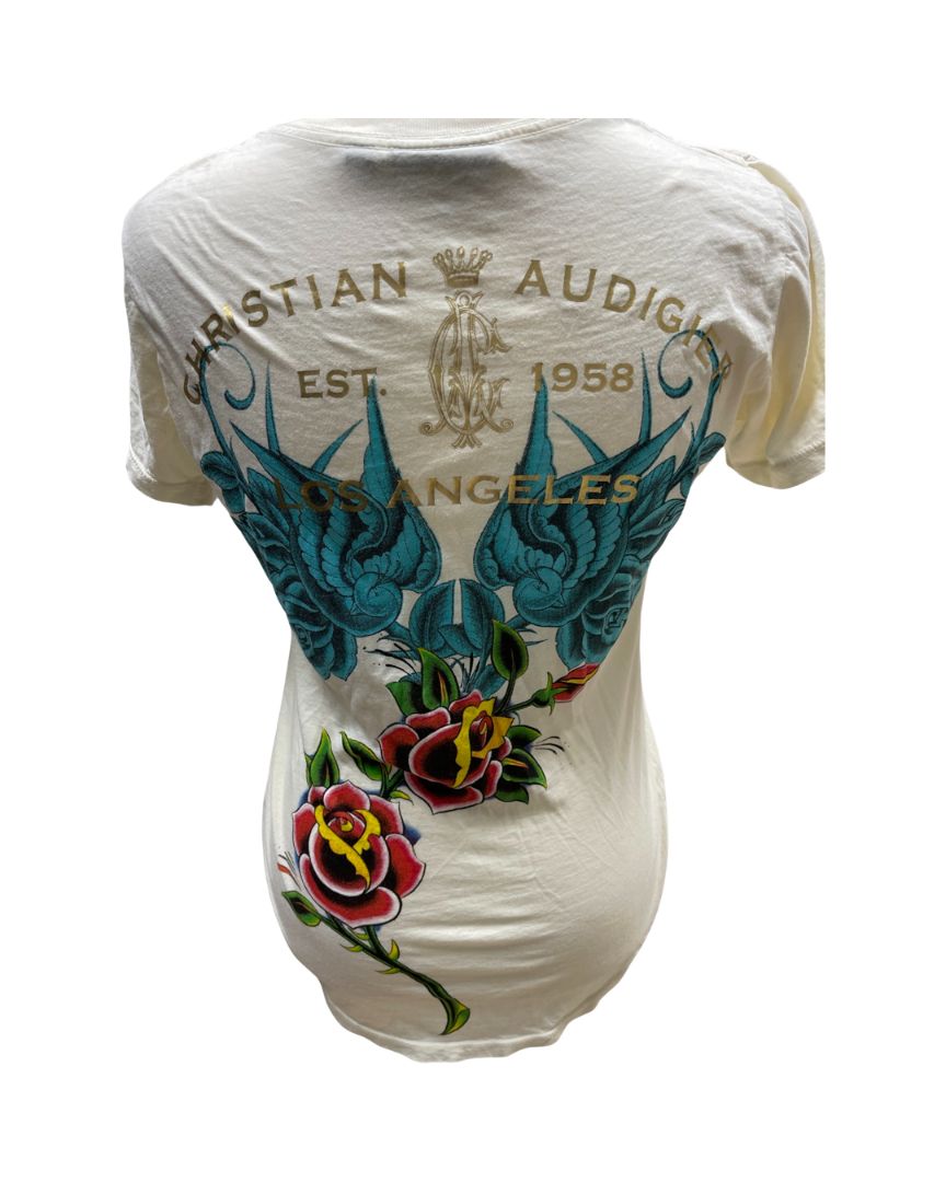 Christian Audigier Vintage Ivory Short Sleeve Graphic Tee