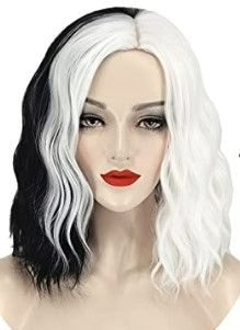 CCfurwo 14" Black/White Cruella Bob Wig