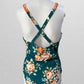 Cupshe Teal Floral Halter Neck Scalloped One Piece Swimsuit