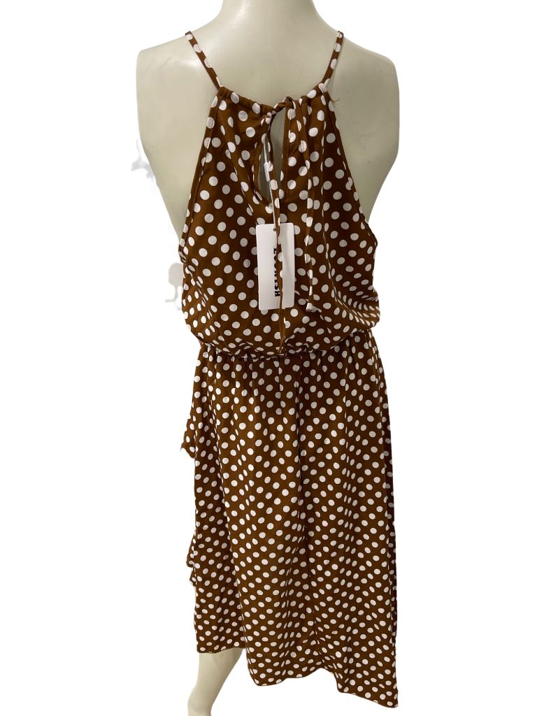 Ecowish Brown  and White Polka Dot Halter High Low Dress