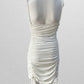 White Cocktail Dress with Ruching and Ties