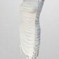 White Cocktail Dress with Ruching and Ties