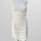 White Cocktail Dress with Ruching and Ties