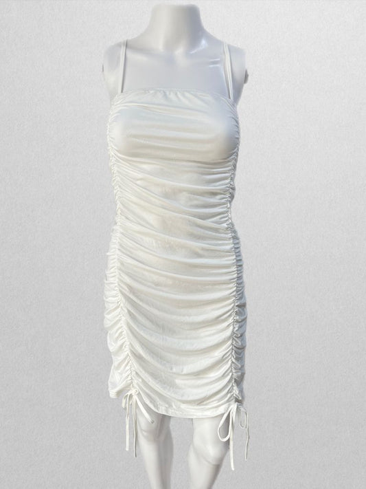 White Cocktail Dress with Ruching and Ties