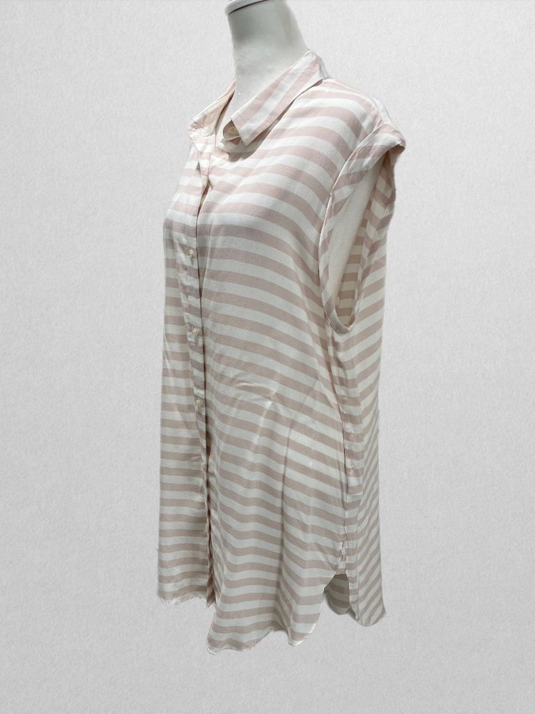 Calvin Klein Pink/White Striped Button-Up Sleeveless Blouse