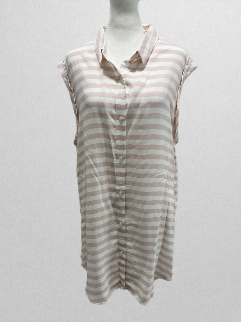 Calvin Klein Pink/White Striped Button-Up Sleeveless Blouse