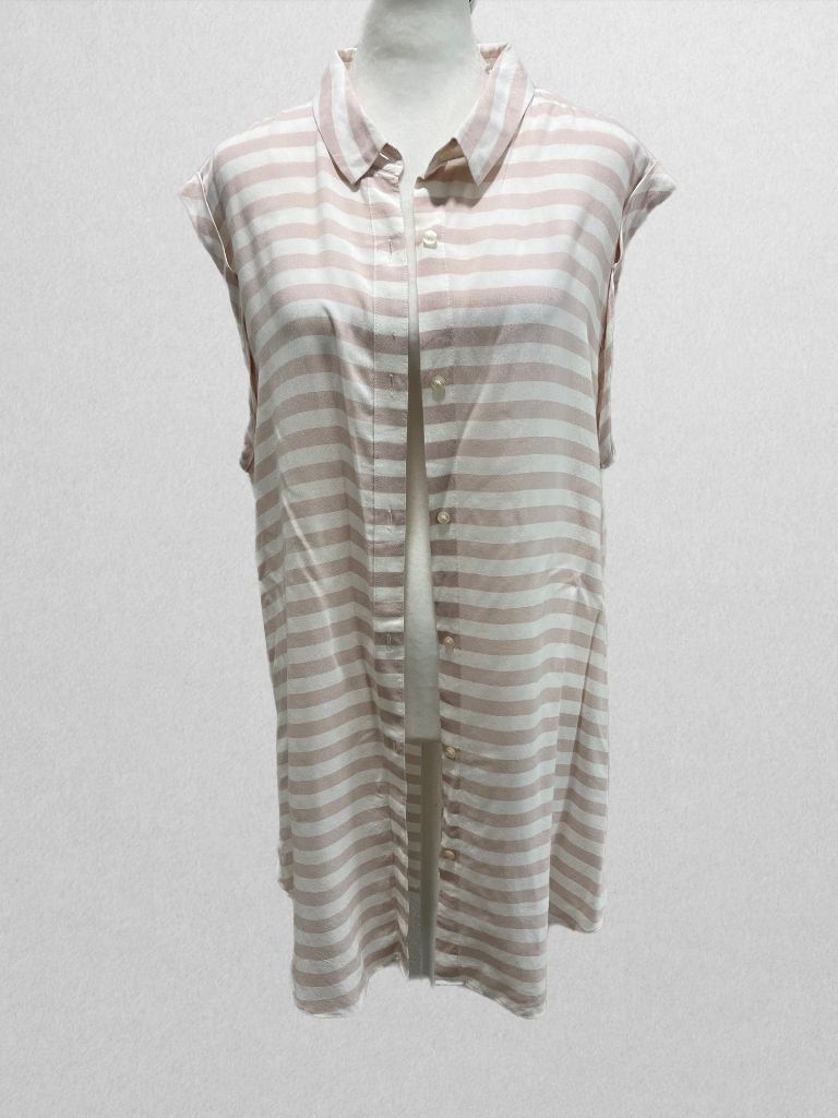 Calvin Klein Pink/White Striped Button-Up Sleeveless Blouse