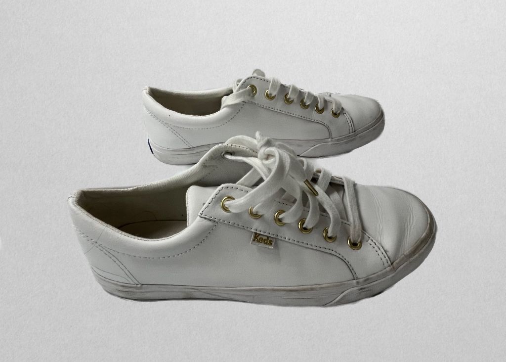 Keds White Jump Kick Leather Sneaker with Gold Accents