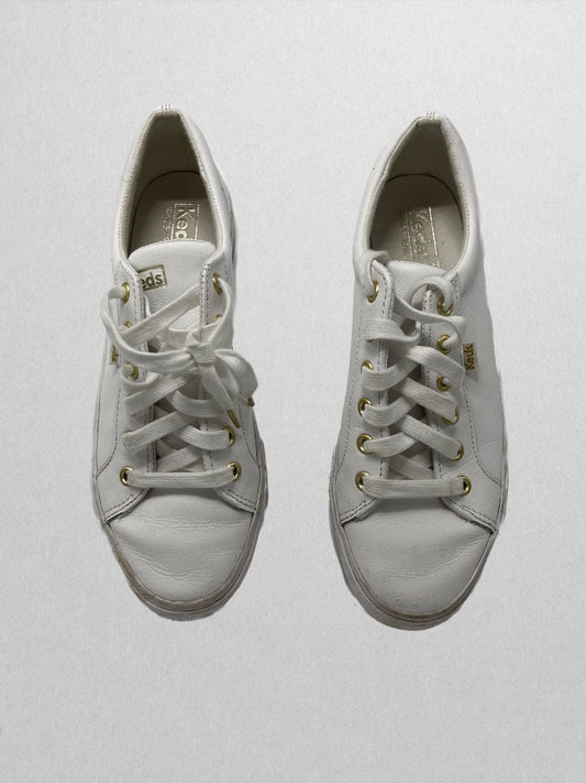 Keds White Jump Kick Leather Sneaker with Gold Accents