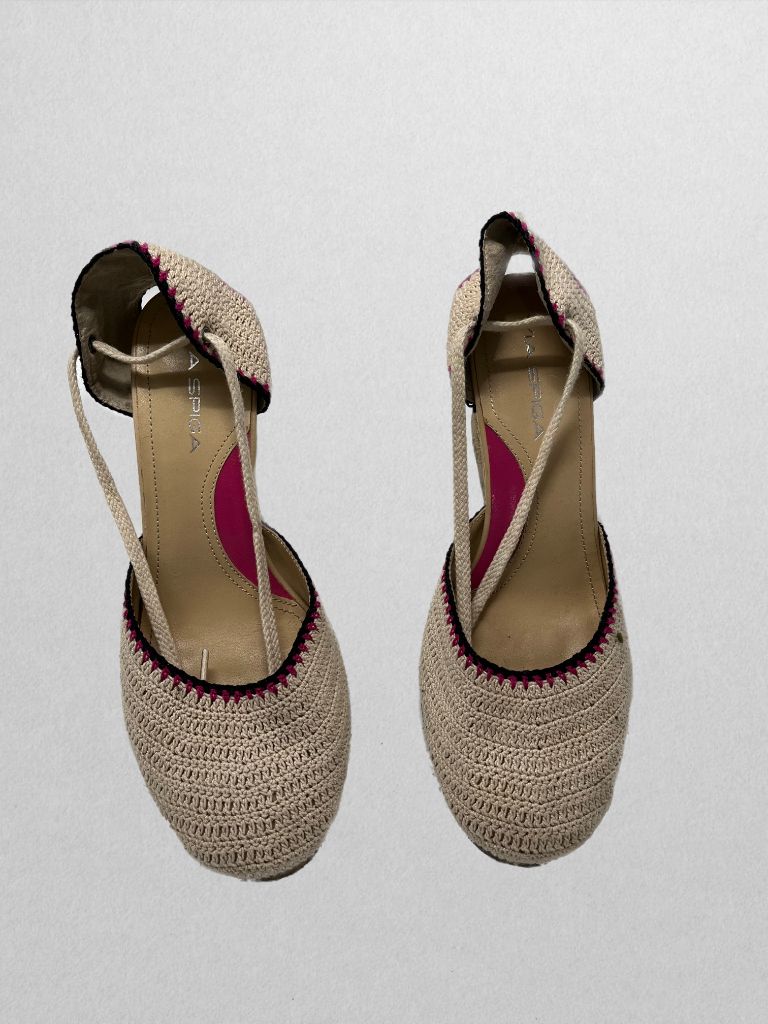 Via Spiga Cream/Pink Lenox Espadrille Tie Wedges