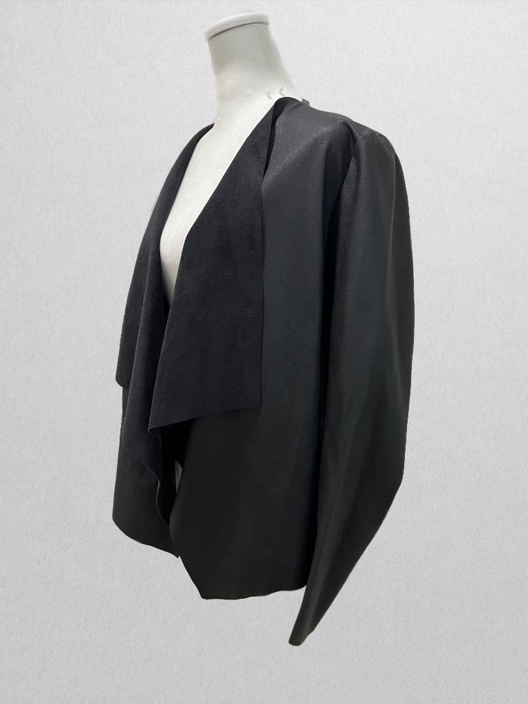 Zara Basic Black Faux Leather Open Front Cardigan