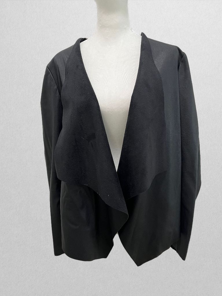 Zara Basic Black Faux Leather Open Front Cardigan